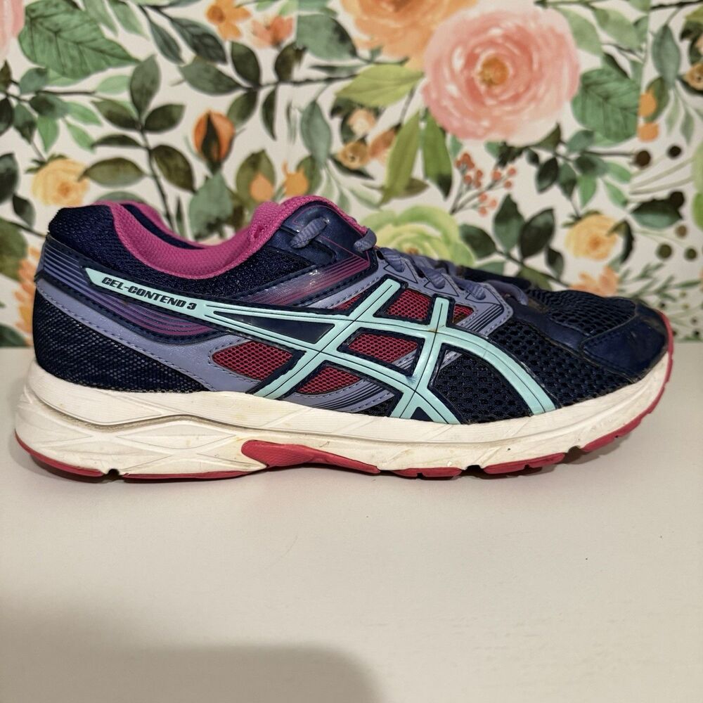 Asics Gel-Contend Running Shoes Women 9.5 41.5 Athletic Active Walking Blue Pink